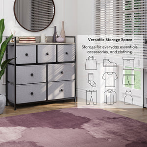 Chorley 7 Drawer Fabric Drawer Chest, Beige & Grey Wood