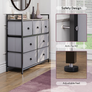 Chorley 7 Drawer Fabric Drawer Chest, Beige & Grey Wood