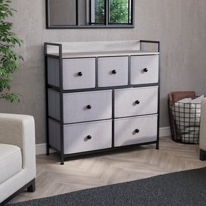 Chorley 7 Drawer Fabric Drawer Chest, Beige & Grey Wood