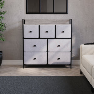Chorley 7 Drawer Fabric Drawer Chest, Beige & Grey Wood
