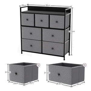 Chorley 7 Drawer Fabric Drawer Chest, Grey & Black