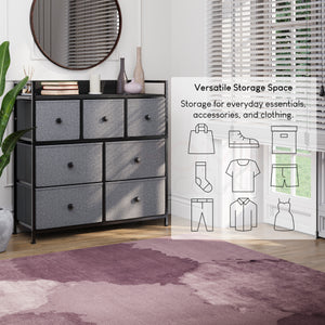 Chorley 7 Drawer Fabric Drawer Chest, Grey & Black