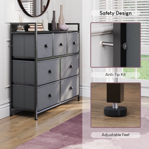 Chorley 7 Drawer Fabric Drawer Chest, Grey & Black