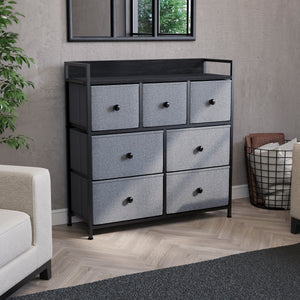 Chorley 7 Drawer Fabric Drawer Chest, Grey & Black