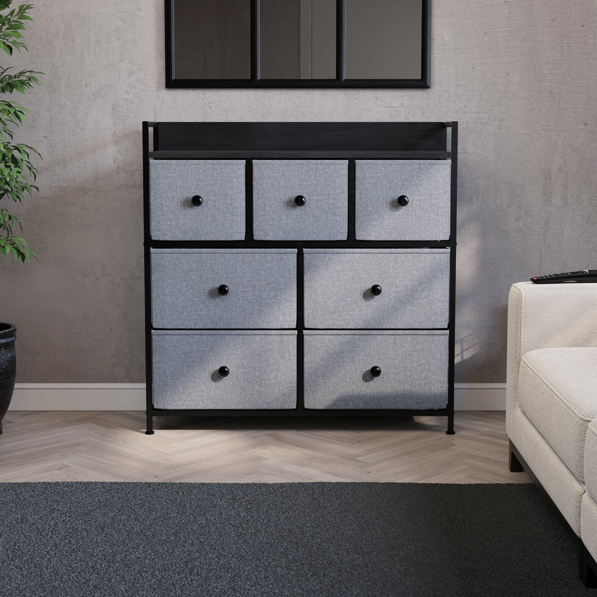 Chorley 7 Drawer Fabric Drawer Chest, Grey & Black