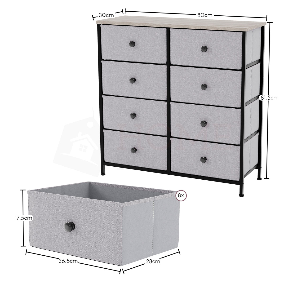 Chorley 8 Drawer Fabric Drawer Chest, Beige & Grey Wood