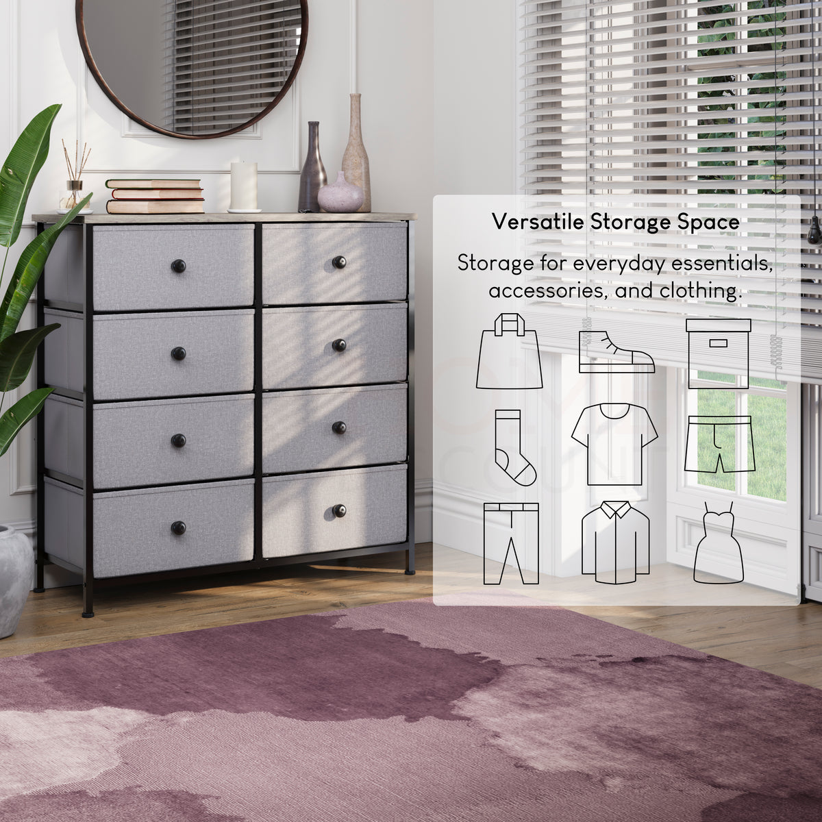 Chorley 8 Drawer Fabric Drawer Chest, Beige & Grey Wood