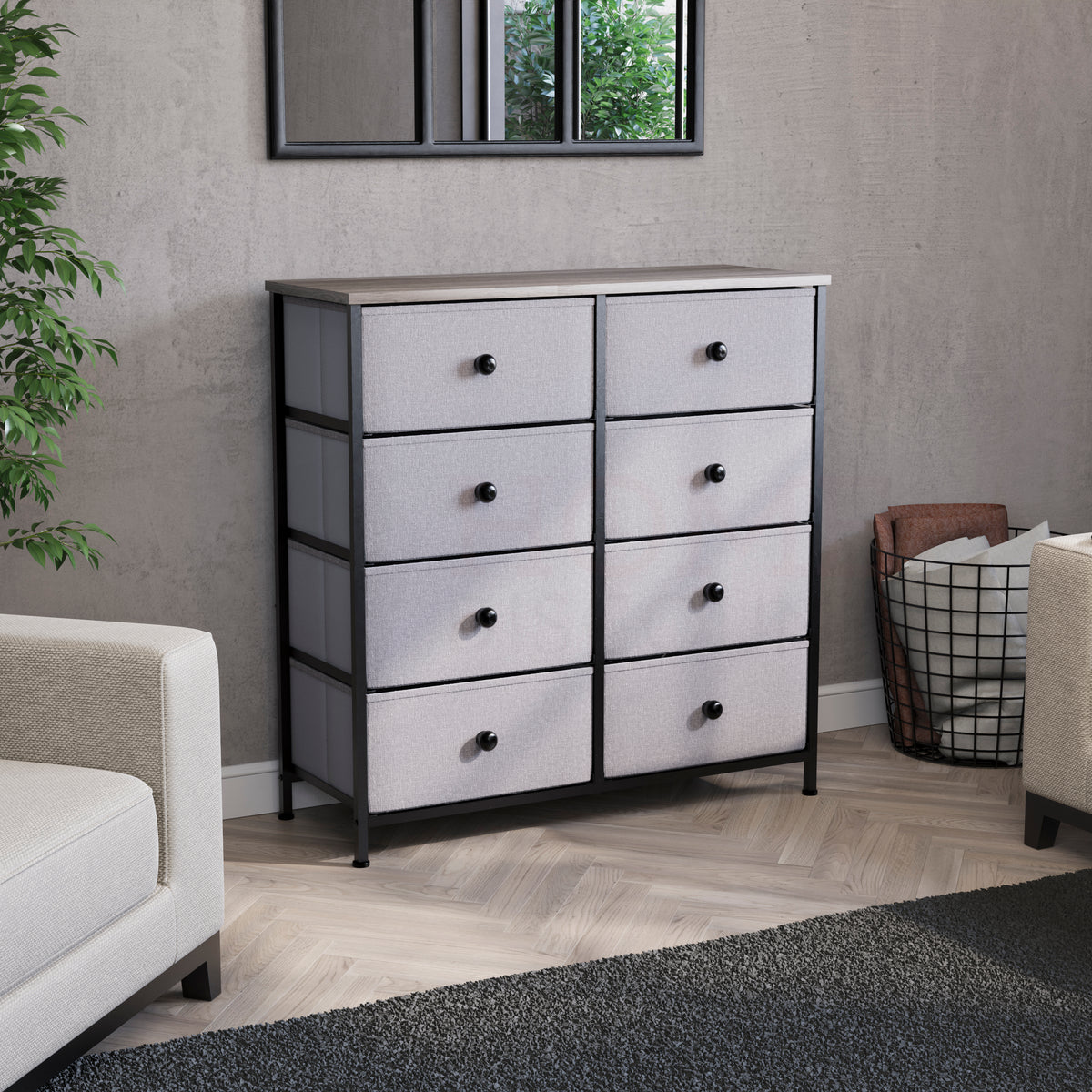 Chorley 8 Drawer Fabric Drawer Chest, Beige & Grey Wood