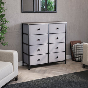 Chorley 8 Drawer Fabric Drawer Chest, Beige & Grey Wood
