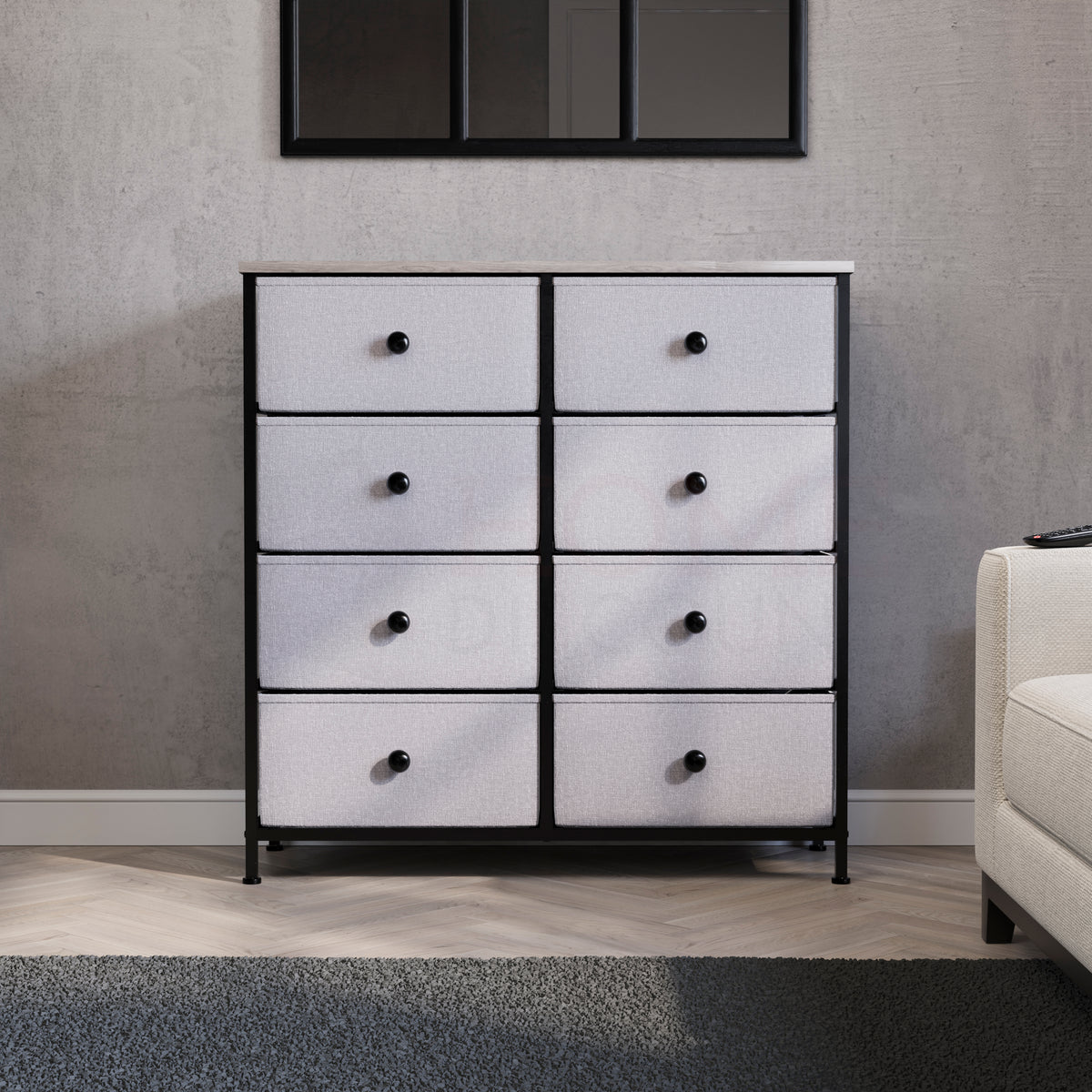 Chorley 8 Drawer Fabric Drawer Chest, Beige & Grey Wood