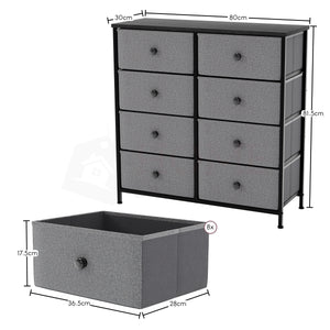 Chorley 8 Drawer Fabric Drawer Chest, Grey & Black