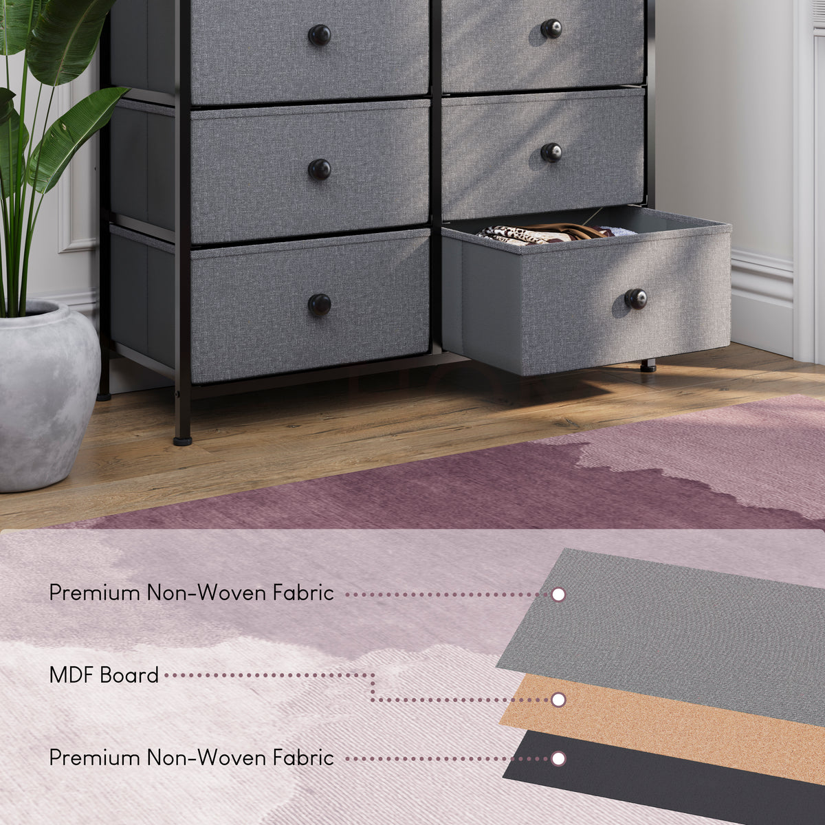 Chorley 8 Drawer Fabric Drawer Chest, Grey & Black