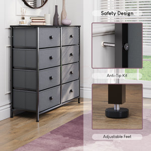 Chorley 8 Drawer Fabric Drawer Chest, Grey & Black