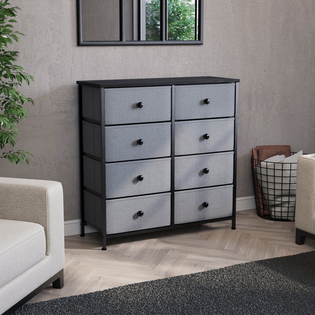 Chorley 8 Drawer Fabric Drawer Chest, Grey & Black