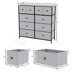 Chorley 10 Drawer Fabric Drawer Chest, Beige & Grey Wood