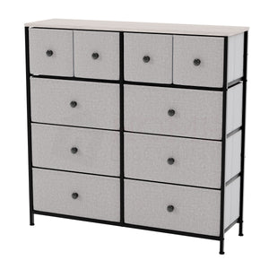 Chorley 10 Drawer Fabric Drawer Chest, Beige & Grey Wood