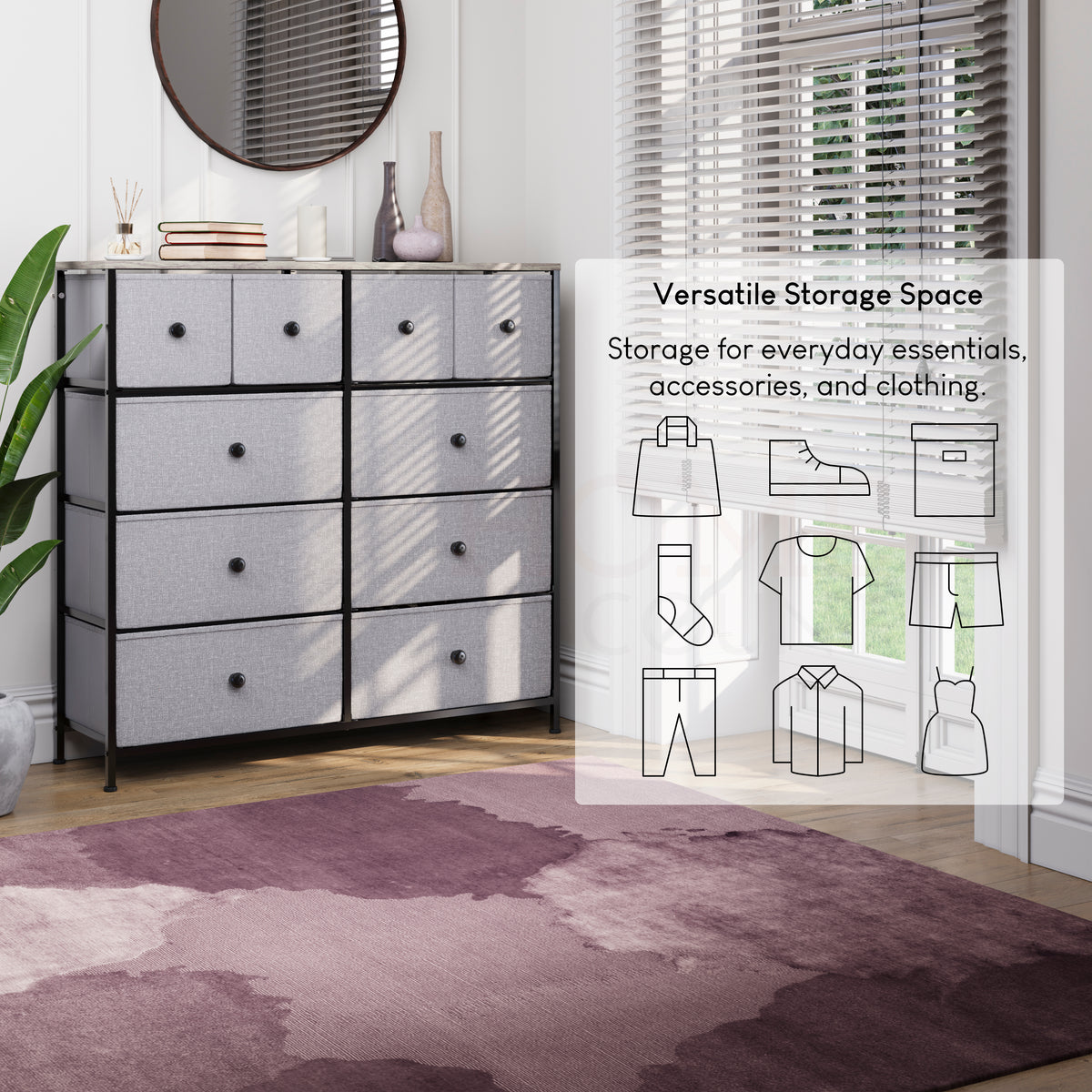 Chorley 10 Drawer Fabric Drawer Chest, Beige & Grey Wood