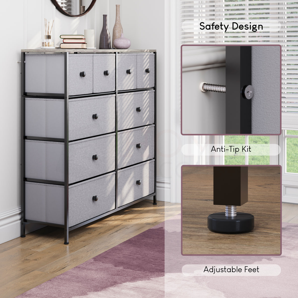 Chorley 10 Drawer Fabric Drawer Chest, Beige & Grey Wood