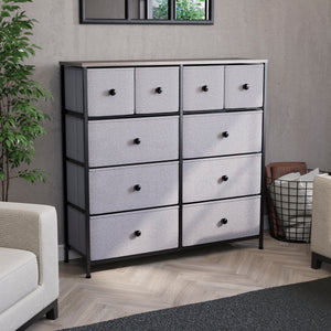 Chorley 10 Drawer Fabric Drawer Chest, Beige & Grey Wood