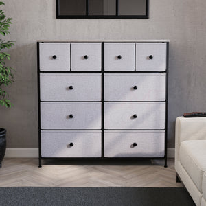 Chorley 10 Drawer Fabric Drawer Chest, Beige & Grey Wood