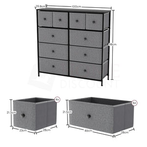 Chorley 10 Drawer Fabric Drawer Chest, Grey & Black