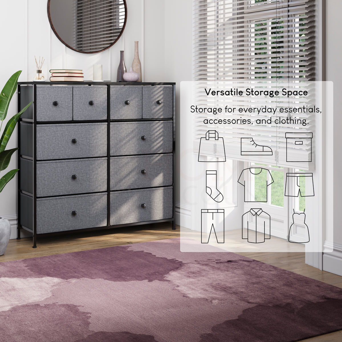 Chorley 10 Drawer Fabric Drawer Chest, Grey & Black
