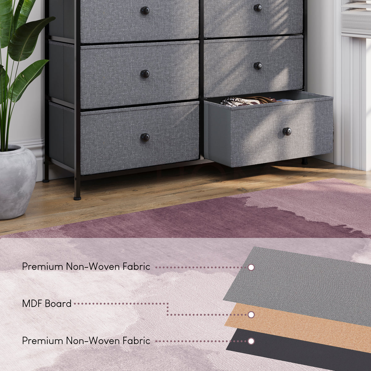 Chorley 10 Drawer Fabric Drawer Chest, Grey & Black