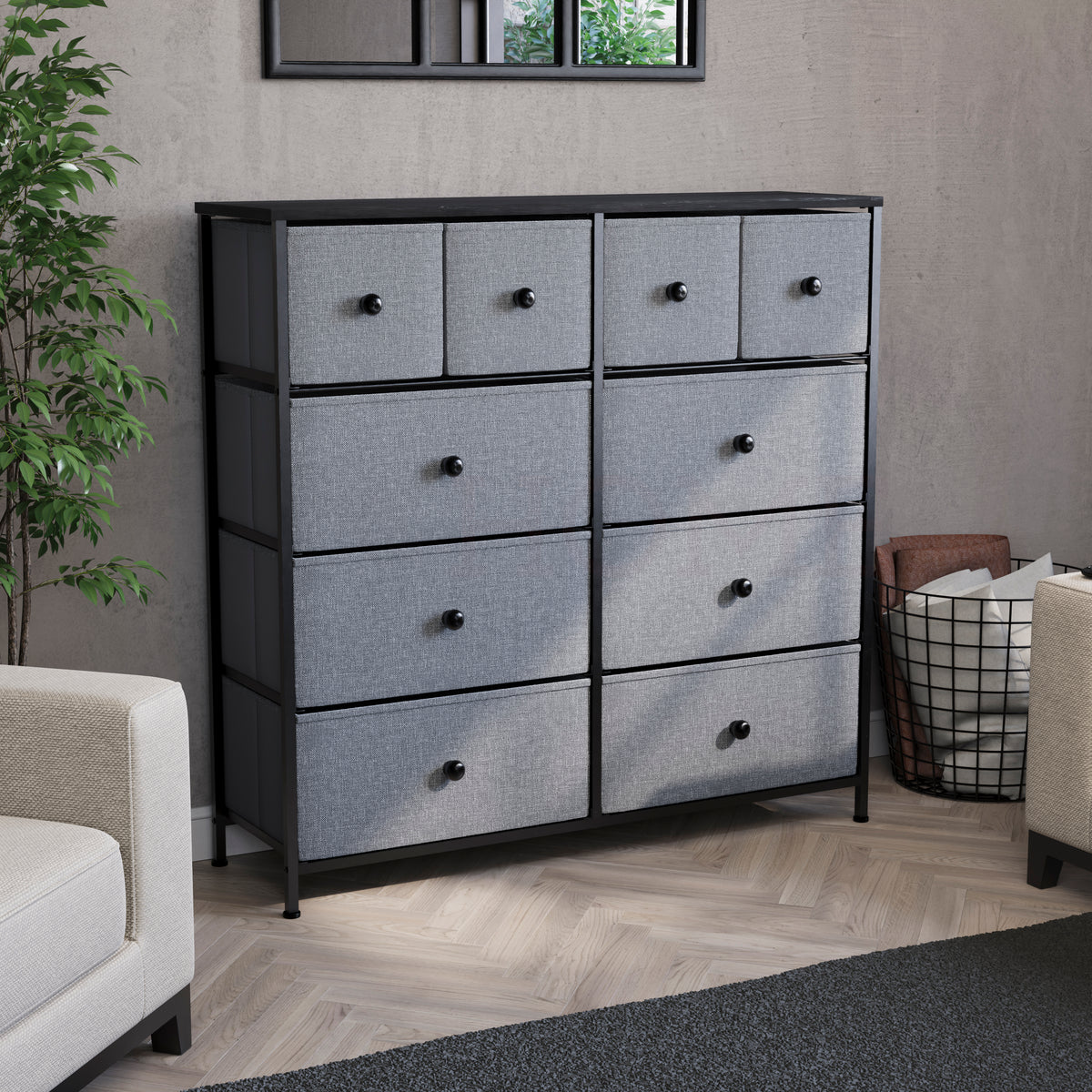 Chorley 10 Drawer Fabric Drawer Chest, Grey & Black