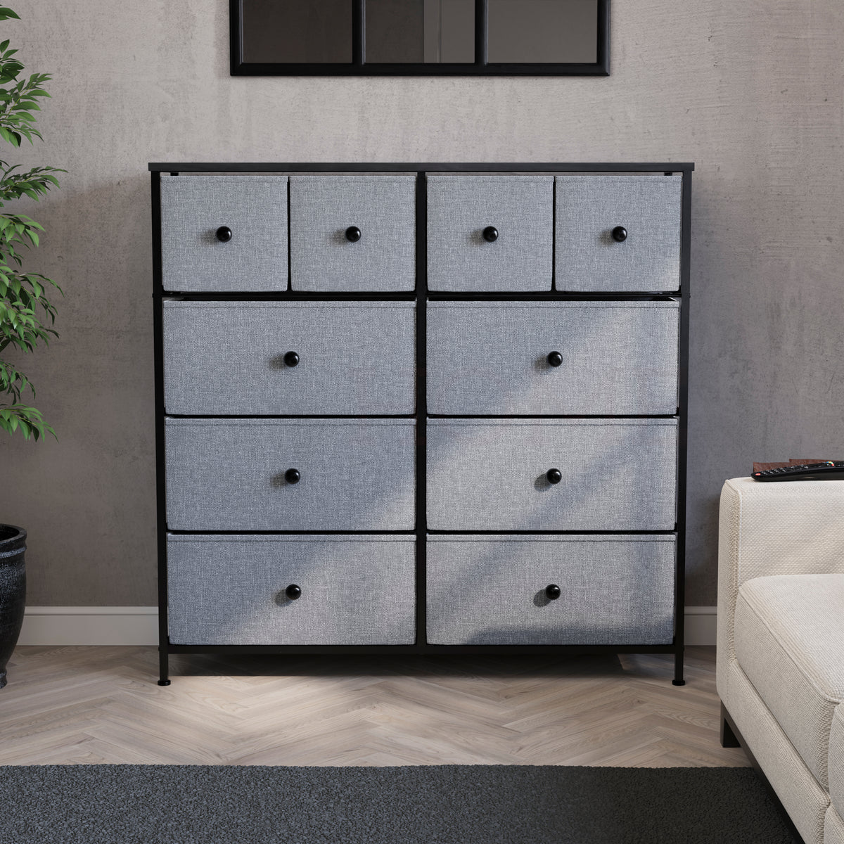 Chorley 10 Drawer Fabric Drawer Chest, Grey & Black