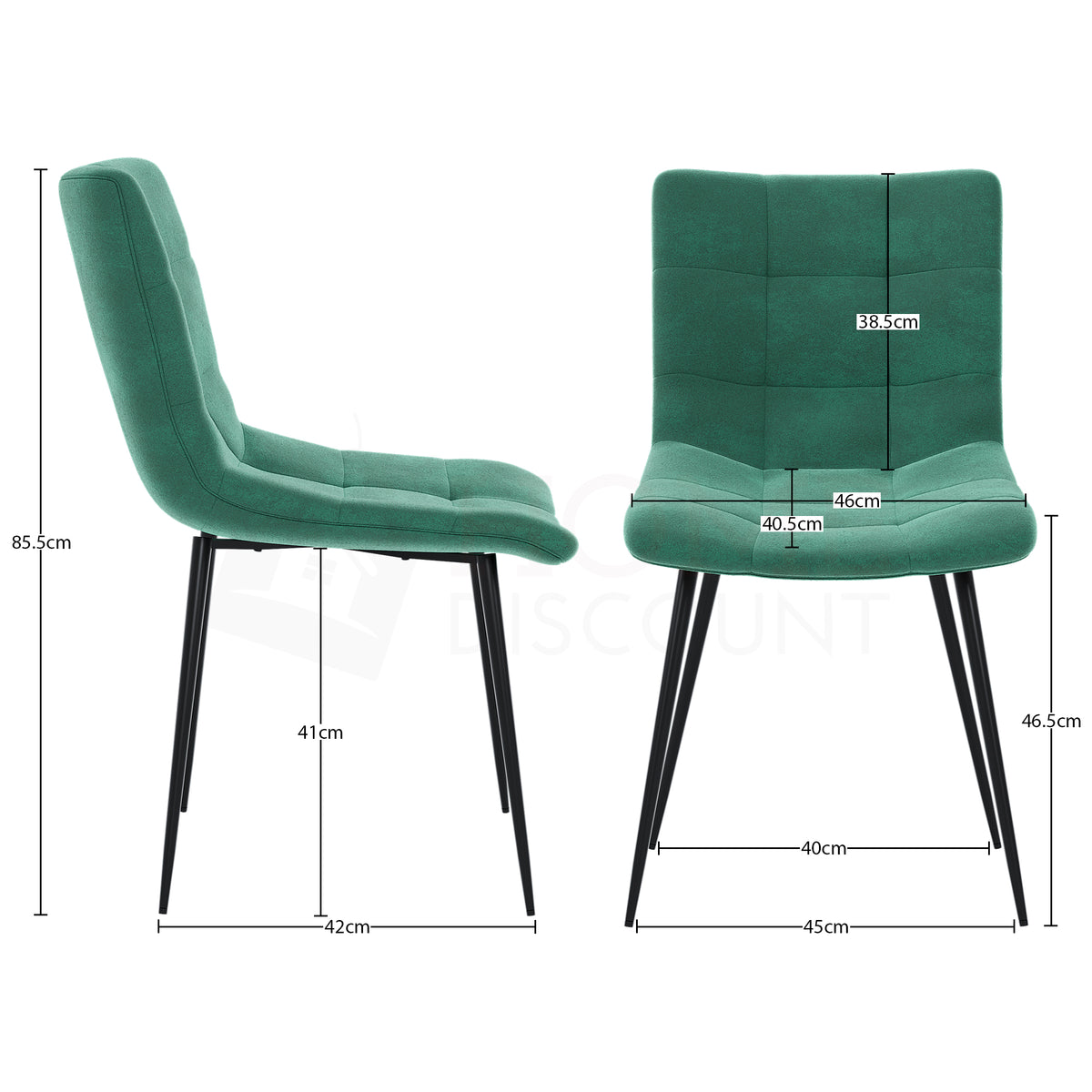 Richton Set Of 2 Fabric Dining Chairs, Green UKFR