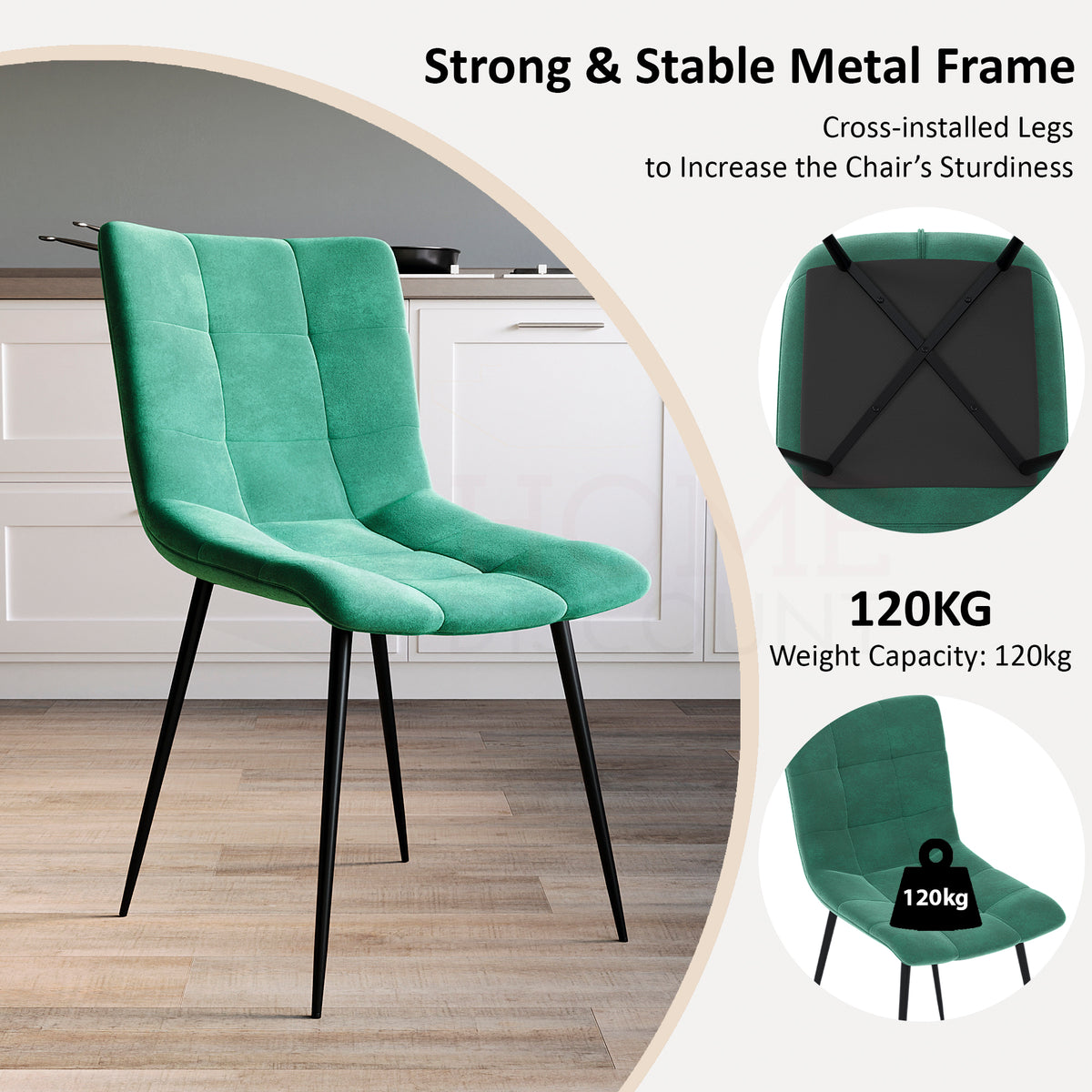Richton Set Of 2 Fabric Dining Chairs, Green UKFR