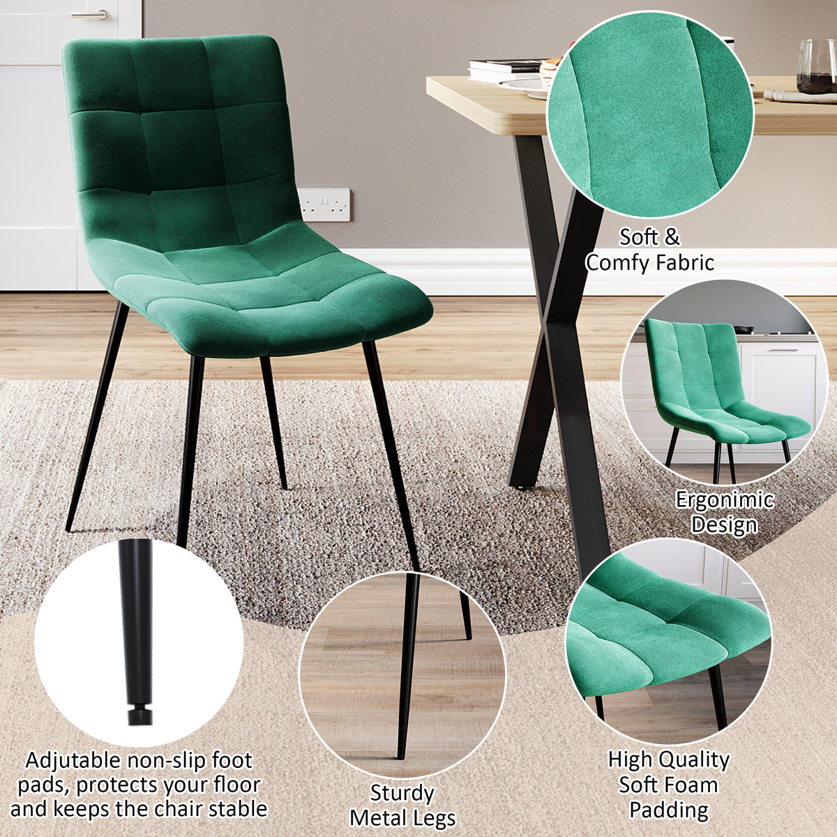 Richton Set Of 2 Fabric Dining Chairs, Green UKFR