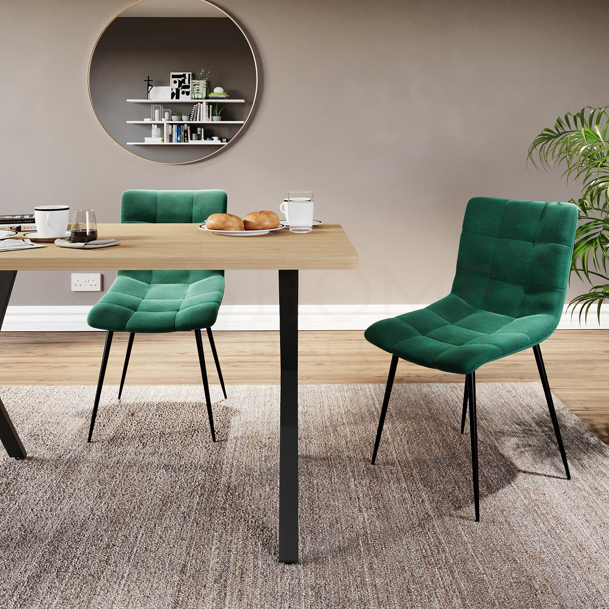 Richton Set Of 2 Fabric Dining Chairs, Green UKFR