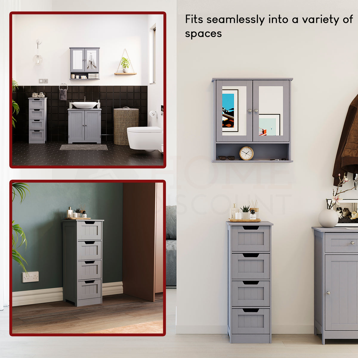 Priano 4 Drawer Freestanding Unit, Grey