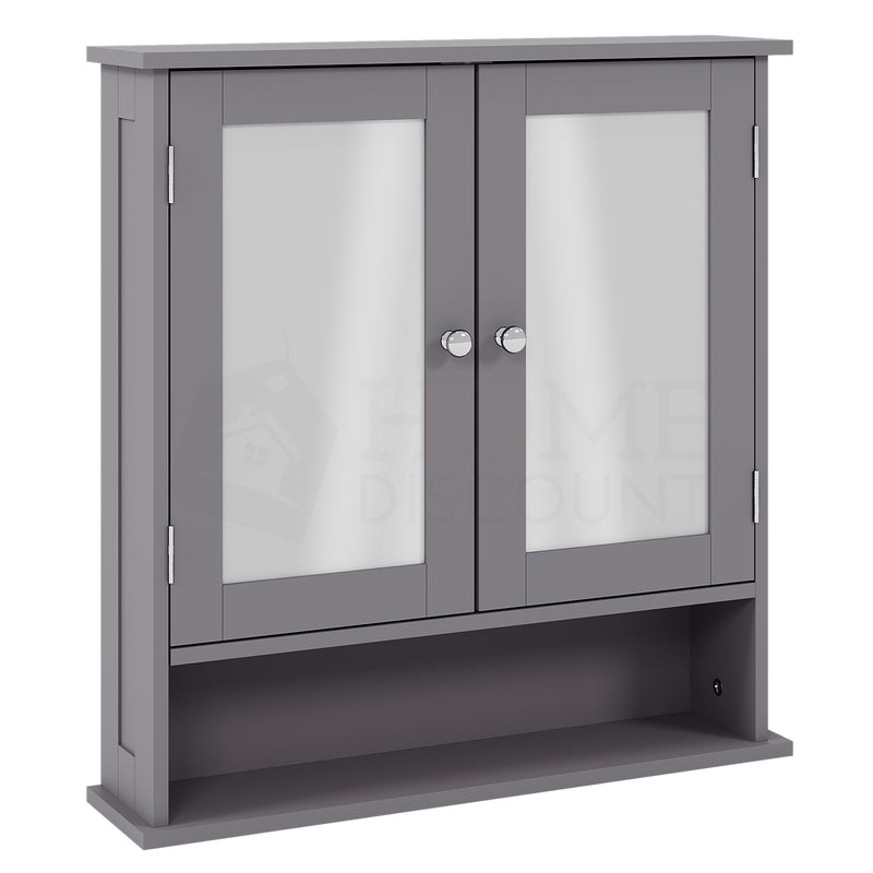 Priano 2-Door Mirrored Wall Cabinet With Shelf - Grey