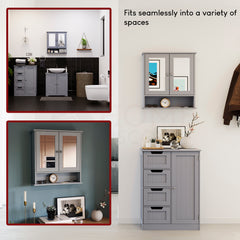 Priano 2-Door Mirrored Wall Cabinet With Shelf - Grey