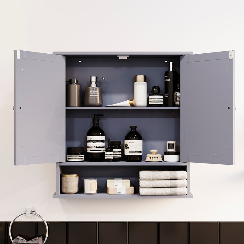 Priano 2-Door Mirrored Wall Cabinet With Shelf - Grey