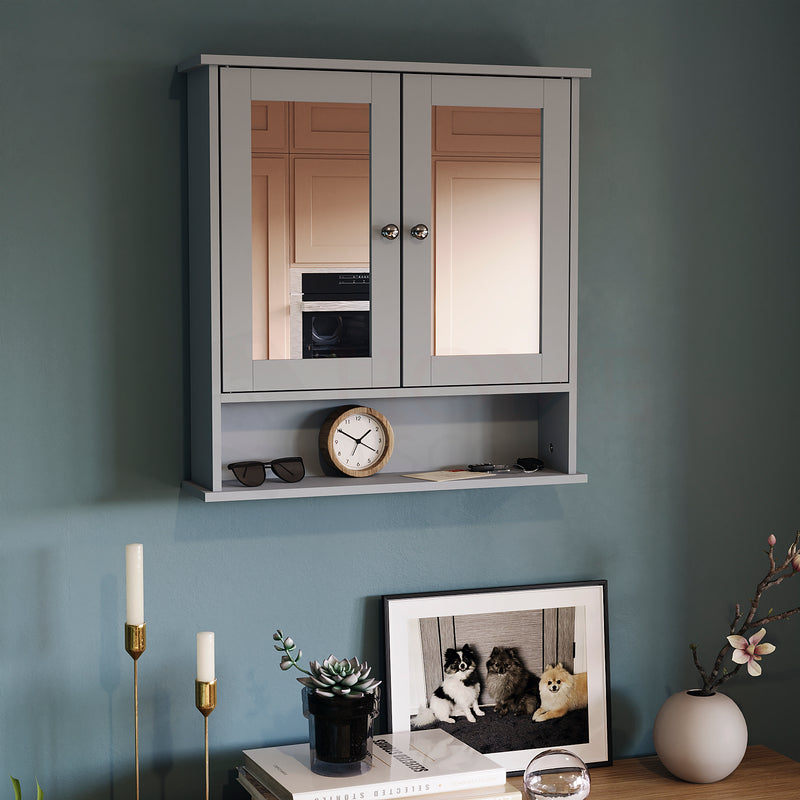 Priano 2-Door Mirrored Wall Cabinet With Shelf - Grey