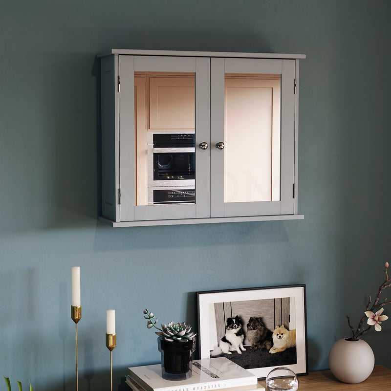 Priano 2-Door Mirrored Wall Cabinet - Grey