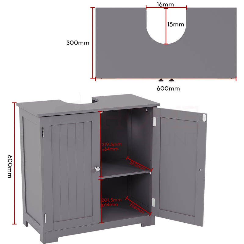 Priano 2-Door Under Sink Cabinet - Grey