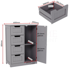 Priano 4-Drawer 1-Door Freestanding Unit - Grey