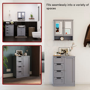 Priano 4 Drawer 1 Door Freestanding Unit, Grey