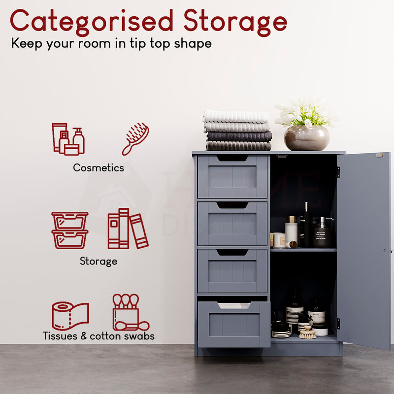Priano 4 Drawer 1 Door Freestanding Unit, Grey