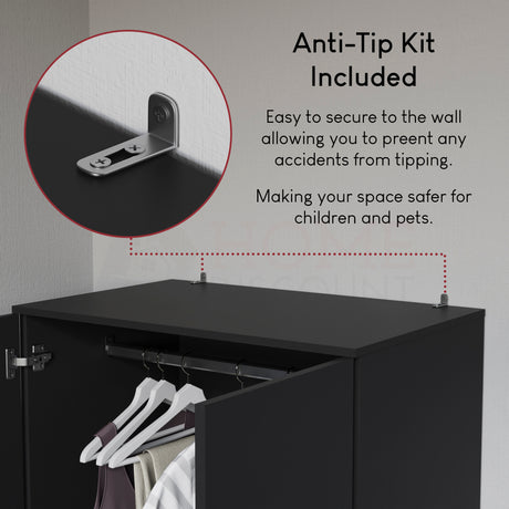 Riano 2 Door 2 Drawer Wardrobe for Bedroom Storage - Black
