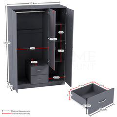Riano 3 Door 2 Drawer Mirrored Wardrobe, Grey