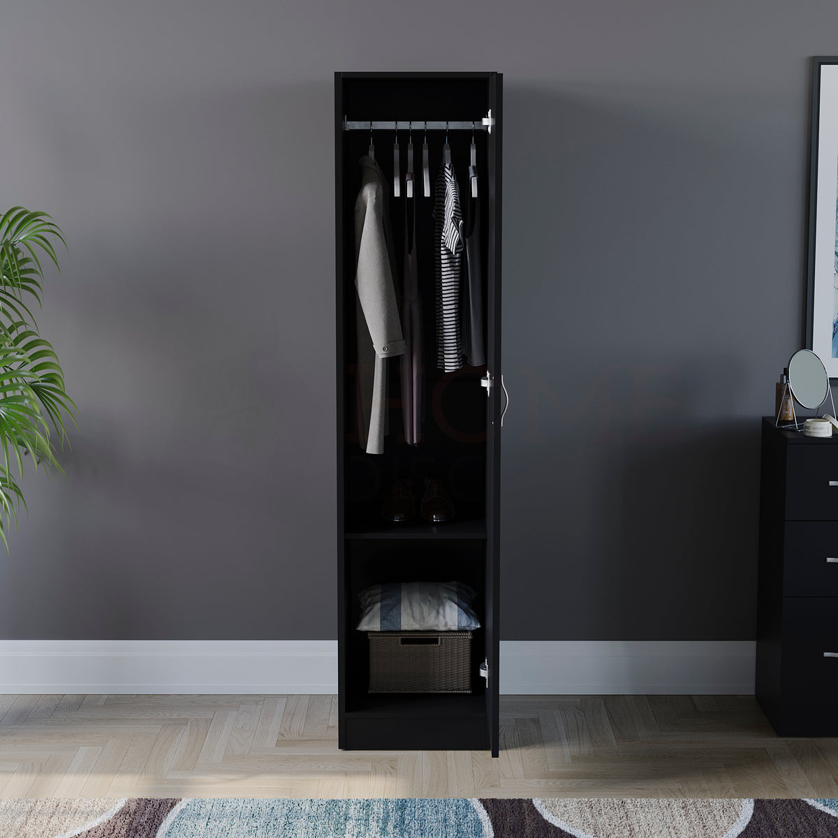 Riano 1 Door Wardrobe, Black