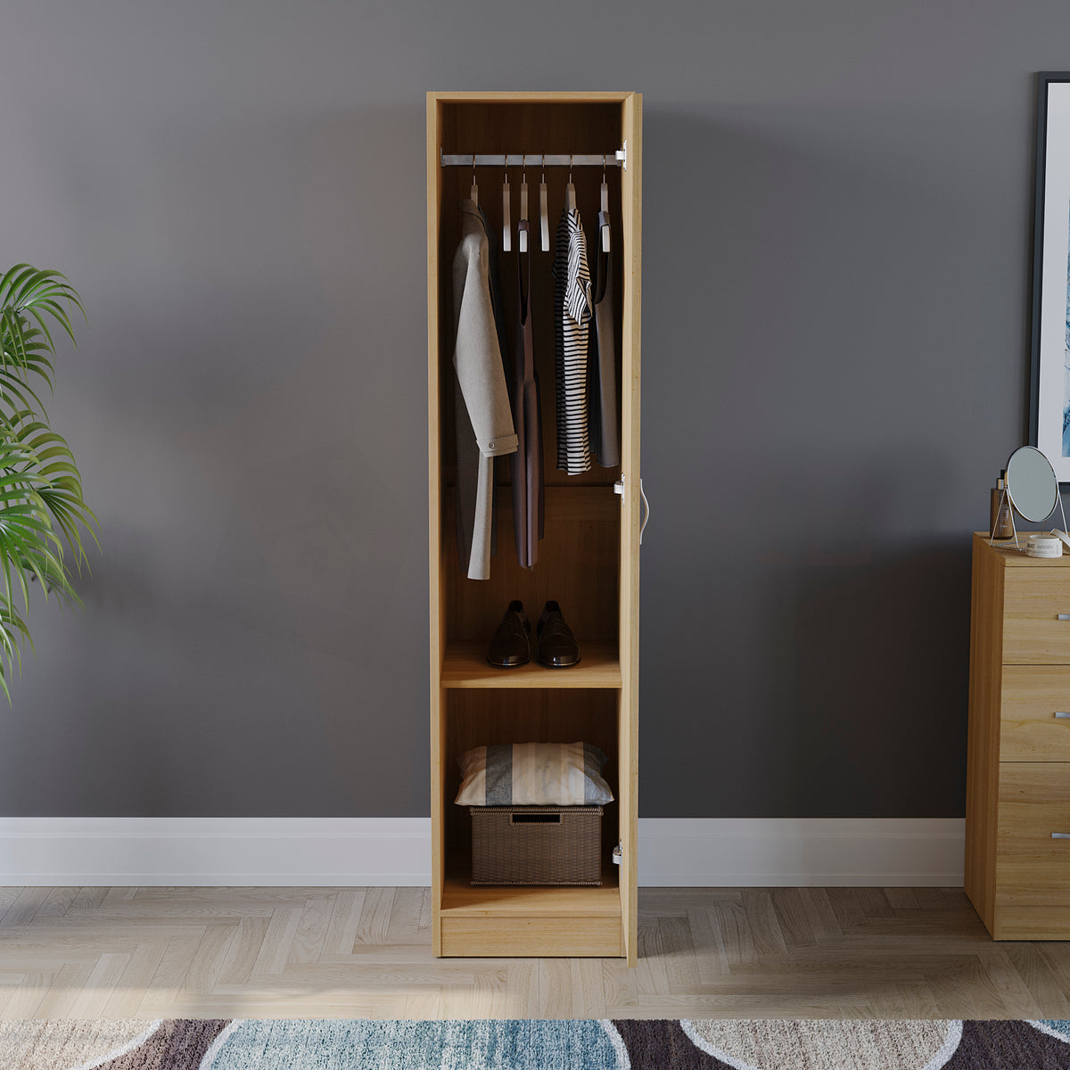 Riano 1 Door Wardrobe, Pine