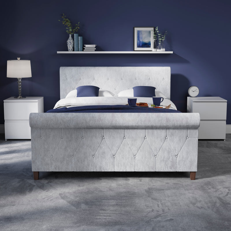 Vittorio Double Bed, Crushed Velvet Silver