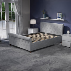 Vittorio Double Bed, Light Grey Velvet