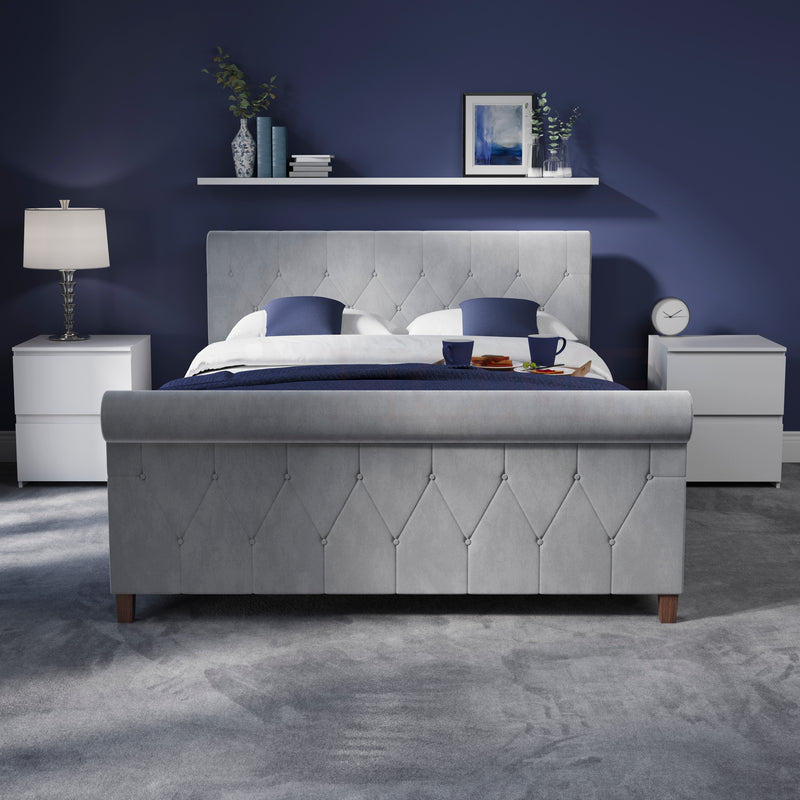 Vittorio Double Bed, Light Grey Velvet